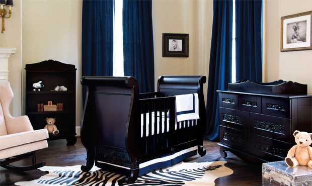 navy blue crib and dresser