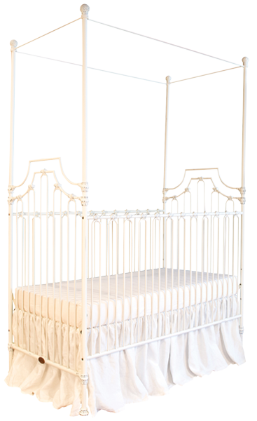 White parisian crib in baby girl nursery