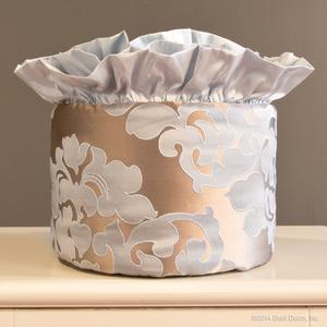 round blue metallic taupe silk