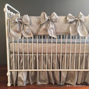 Luxury Crib Bedding By Bratt Decor Silver Faux Silk Shimmer Grey